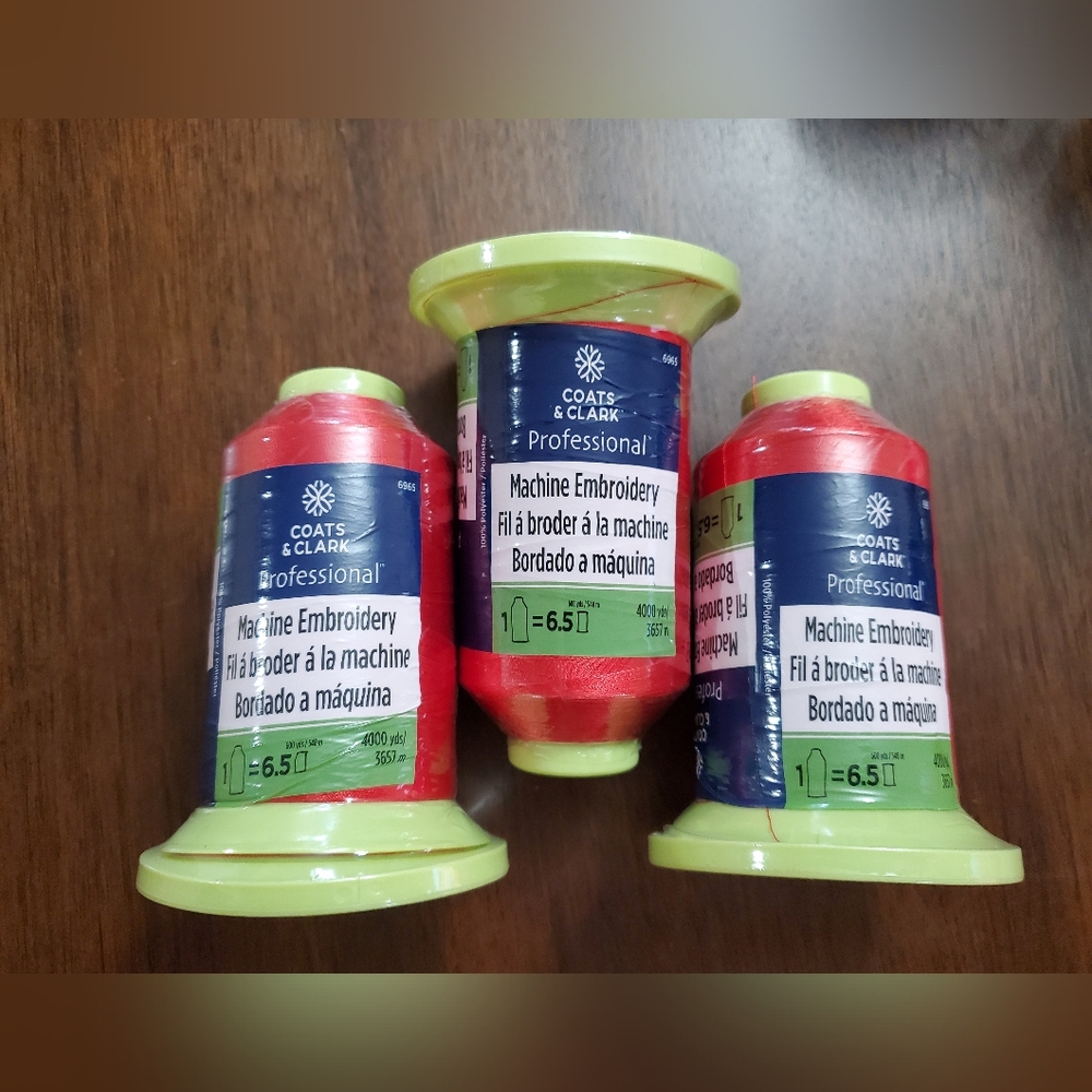 NWT 3 Spools Of Red Coats & Clark Professional Machine Embrodery Tread